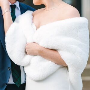 White faux fur shawl for Bride